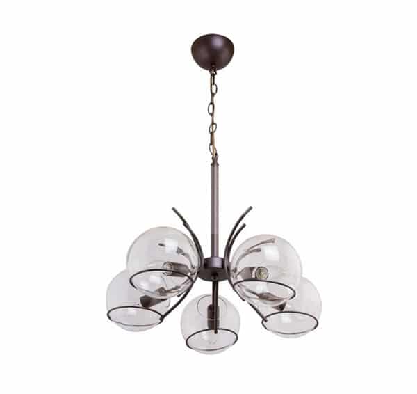 lampa-nowoczesna-wisząca-kula-pięciopunktowa-brązowa-W-GH-9080-5 Lampa Żyrandol W-GH 90807/5 Brązowy Mat